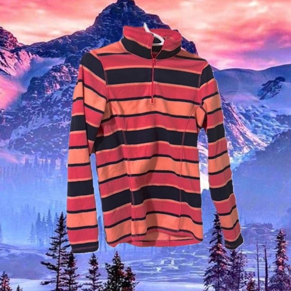 STRIPED FLEECE WARM ORANGE NAVY BLUE PINK ZIP COWL NECK SWEATER WINTER - Picture 1 of 6